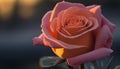 a close up of a pink rose with a blurry back ground behind it and a blurry back ground behind it, with a blurry background of a Royalty Free Stock Photo