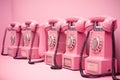 Close up of pink telephones on pink background Royalty Free Stock Photo