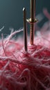 Close-up of pink thread with needle and nail in detailed texture Royalty Free Stock Photo