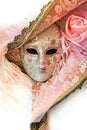 Close up of a pink woman venetian mask Royalty Free Stock Photo