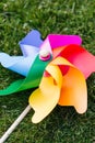 close up of pinwheel on green lawn or grass Royalty Free Stock Photo