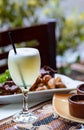 Close up of Pisco Sour cocktail, a typical drink from Peru and Chile