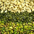 Close Up Pistachio nuts, Pumpkin Seeds and Cashew Nuts Royalty Free Stock Photo