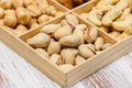 Close-up of pistachios in a wooden box Royalty Free Stock Photo