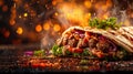 A close up of a pita sandwich with meat and vegetables, AI Royalty Free Stock Photo