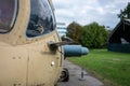 Close up of a pitot tube on an army helicopter, device used for measuring true airspeed. A small stick often found on airplanes