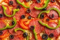 Close up of pizza topping. Macro photo of a pizza topping Royalty Free Stock Photo