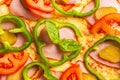 Close up of pizza topping. Macro photo of a pizza topping Royalty Free Stock Photo