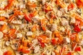 Close up of pizza topping. Macro photo of a pizza topping Royalty Free Stock Photo