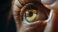 Close-up of placing a contact lens on the iris of the eye with a finger in optometry procedure Royalty Free Stock Photo