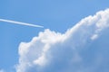 Close up of plane flying in the cloudy blue sky Royalty Free Stock Photo