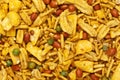 Close up of plane salty Golden Mixture Indian namkeen snacks Full-Frame Background.