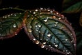 close-up of plant leaf, with hundreds of tiny crystals and dew drops Royalty Free Stock Photo