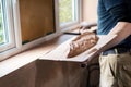 Close Up Of Plasterer Plastering Room Of House Royalty Free Stock Photo