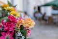 Close Up of Plastic Flowers decoration in the street Royalty Free Stock Photo