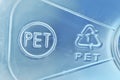 Close-up of plastic recycling symbol 01 PET Polyethylene terephthalate