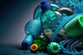 Close-up of plastic waste, bottles polythene and other. Generative AI