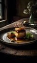 close-up of a plate with beef tenderloin copernicus medallion food on the table Generative AI Royalty Free Stock Photo