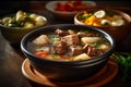 A plate of Bulalo soup, slow-cooking beef shanks and bone marrow Filipino food. Generative AI Royalty Free Stock Photo