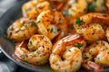 Close up on a plate with cooked shrimps Royalty Free Stock Photo