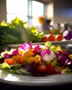 A close up of a plate of food on a table. AI generative image Royalty Free Stock Photo