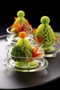 A close up of a plate of fractal vegetables on a table. Generative AI image. Royalty Free Stock Photo