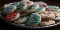 A close-up of a plate of freshly baked Christmas cookies generative AI