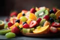 a close up of a plate of fruit on a table