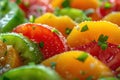 A close up of a plate full of sliced fruit and vegetables, AI