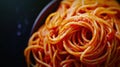 A close up of a plate full of spaghetti and sauce, AI