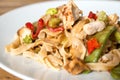Close-up of plate of pasta and chicken Royalty Free Stock Photo