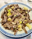 close-up of a plate of pizzoccheri alla valtellinese