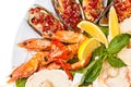 Close-up of plate of seafood salad.