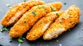A close up of a plate with some breaded chicken on it, AI Royalty Free Stock Photo