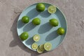 Close-up of a plate with well composed limes