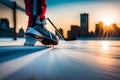 A close-up of a player\'s gloved hand holding the hockey stick, ready to take a powerful shot