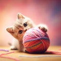 Cute kitten playing with yarn ball, ai generated Royalty Free Stock Photo