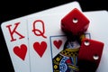 Close-up - Playing Cards And Red Gaming Dices Royalty Free Stock Photo