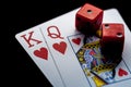 Close-up - Playing Cards And Red Gaming Dices Royalty Free Stock Photo