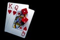 Close-up - Playing Cards And Red Gaming Dices Royalty Free Stock Photo