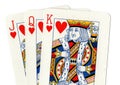 A close up of playing cards showing a jack, queen and king of hearts. Royalty Free Stock Photo