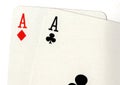 Close up of playing cards showing a pair of aces. Royalty Free Stock Photo