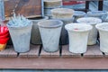 Close up of plenty empty clay flower pots for sale. Garden and interior decoration