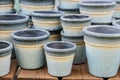 Close up of plenty empty clay flower pots for sale. Garden and interior decoration