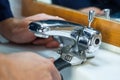 Close up of plumber repairing tap Royalty Free Stock Photo