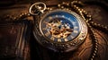 A close up of a pocket watch on top of some books, AI