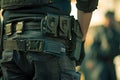 Close-up of police tactical gear with handcuffs and radio Royalty Free Stock Photo