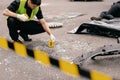 Policeman doing investigetion at road accident area Royalty Free Stock Photo