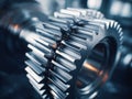Detailed view of shiny metallic gears with sharp teeth interlocking in an industrial machine showcasing precision engineering and Royalty Free Stock Photo