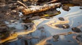 Close up of polluted water with oil sheens Royalty Free Stock Photo